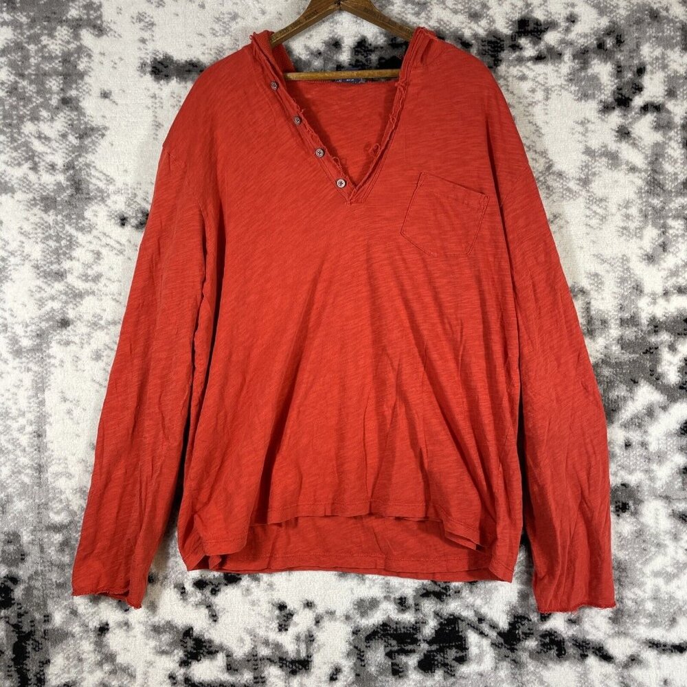 Polo Ralph Lauren Hoodie Mens Size Extra Large Orange Hooded Button Neck Vintage